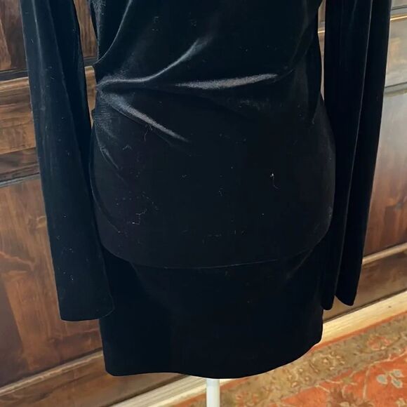 Zara Black Crushed Velvet Asym. Neck Body-Con Stretchy long-sleeved Dress, S - Picture 3 of 9